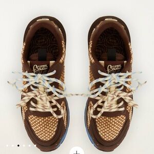FARM Rio Brown, Cream & Blue Woven Lace-Up Sneakers